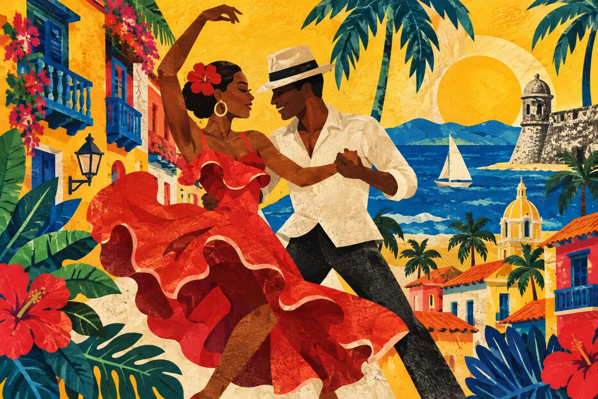 Collage editorial inspirado en Colombia