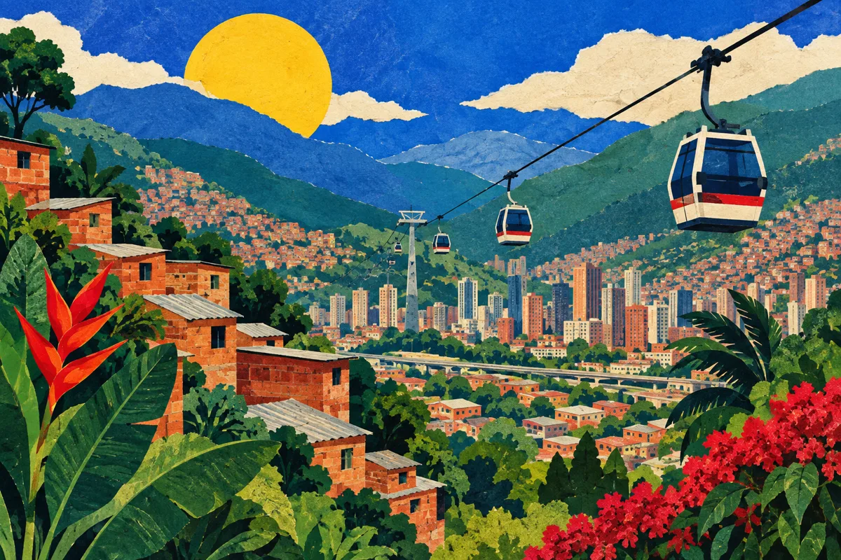 Collage editorial inspirado en Colombia