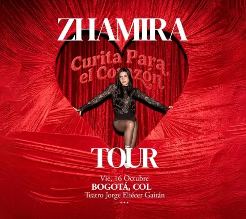 Cartel de Zhamira en Bogotá - curita para el corazón tour